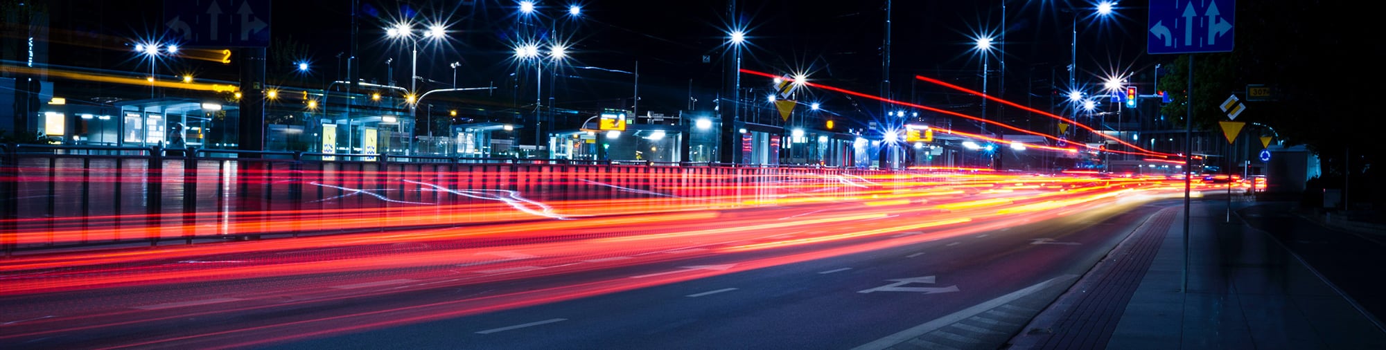 Highway light exposure at night